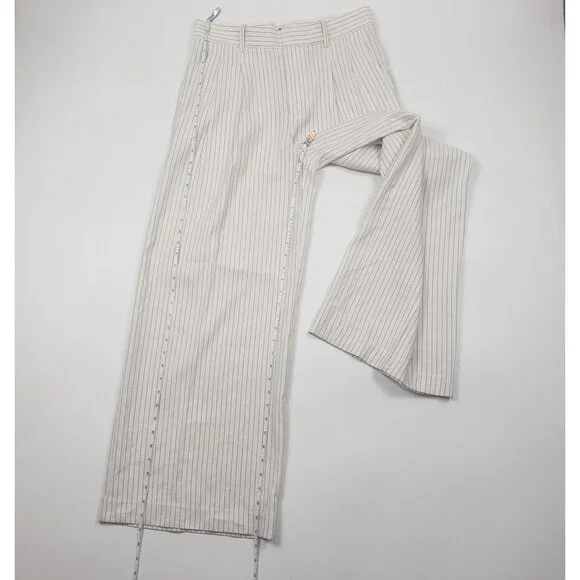 Madewell Superwide-Leg Trouser in Pinstripe Linen Blend Womens 4 Ivory Black - Picture 7 of 16